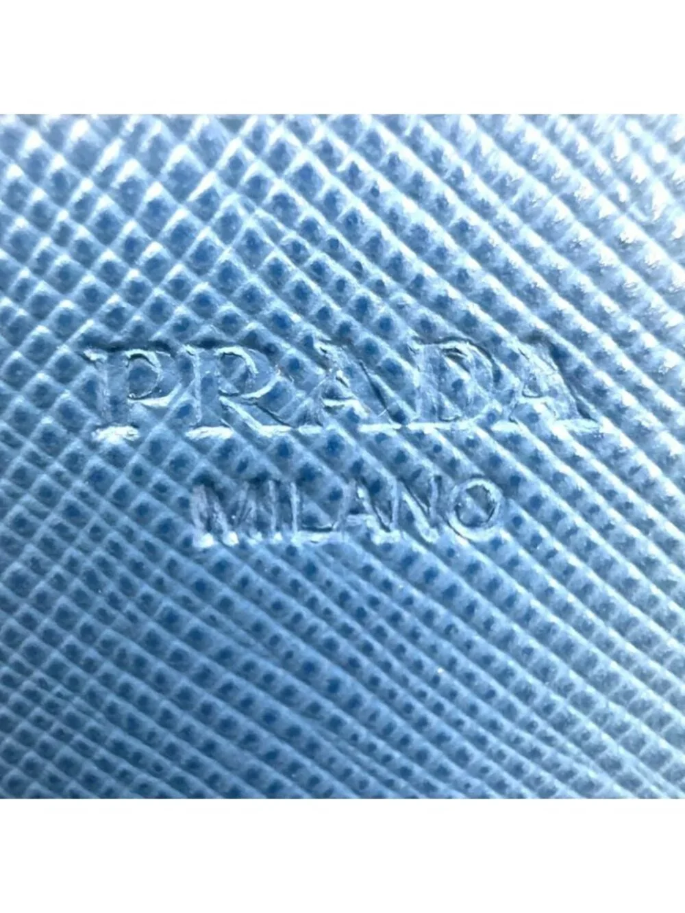 Prada Saffiano Metal Logo Leather Blue Card Case Gold - Picture 5 of 13